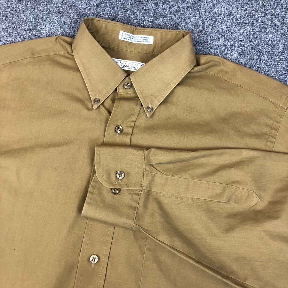 EDITIONS by VAN HEUSEN Men's Button Down Shirt Tan Long Sleeve Size 16 1/2 32/33